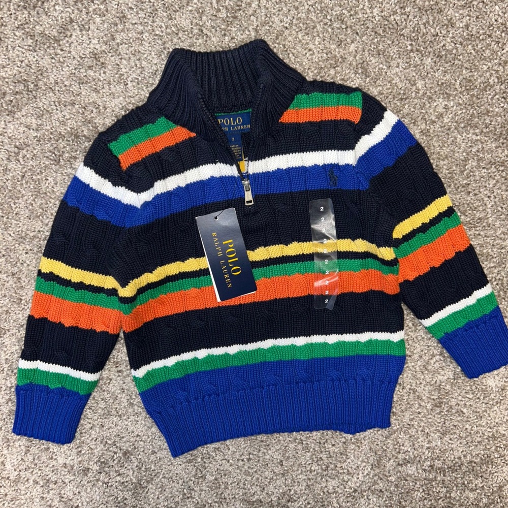 NWT Polo Ralph Lauren Youth Toddler Cable Knit 1/4 Zip Sweater Striped Size‎ 2